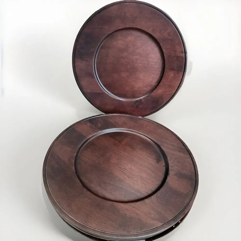 Pier 1 Walnut Wooden Charger  14.5” Set Of 4 Dark Brown For 9” Plate